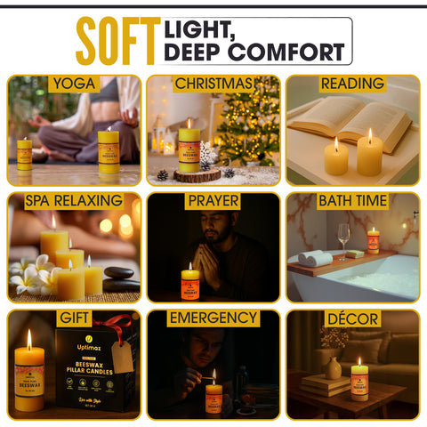 Uptimaz beeswax pillar candles are great for power outages and meditation.