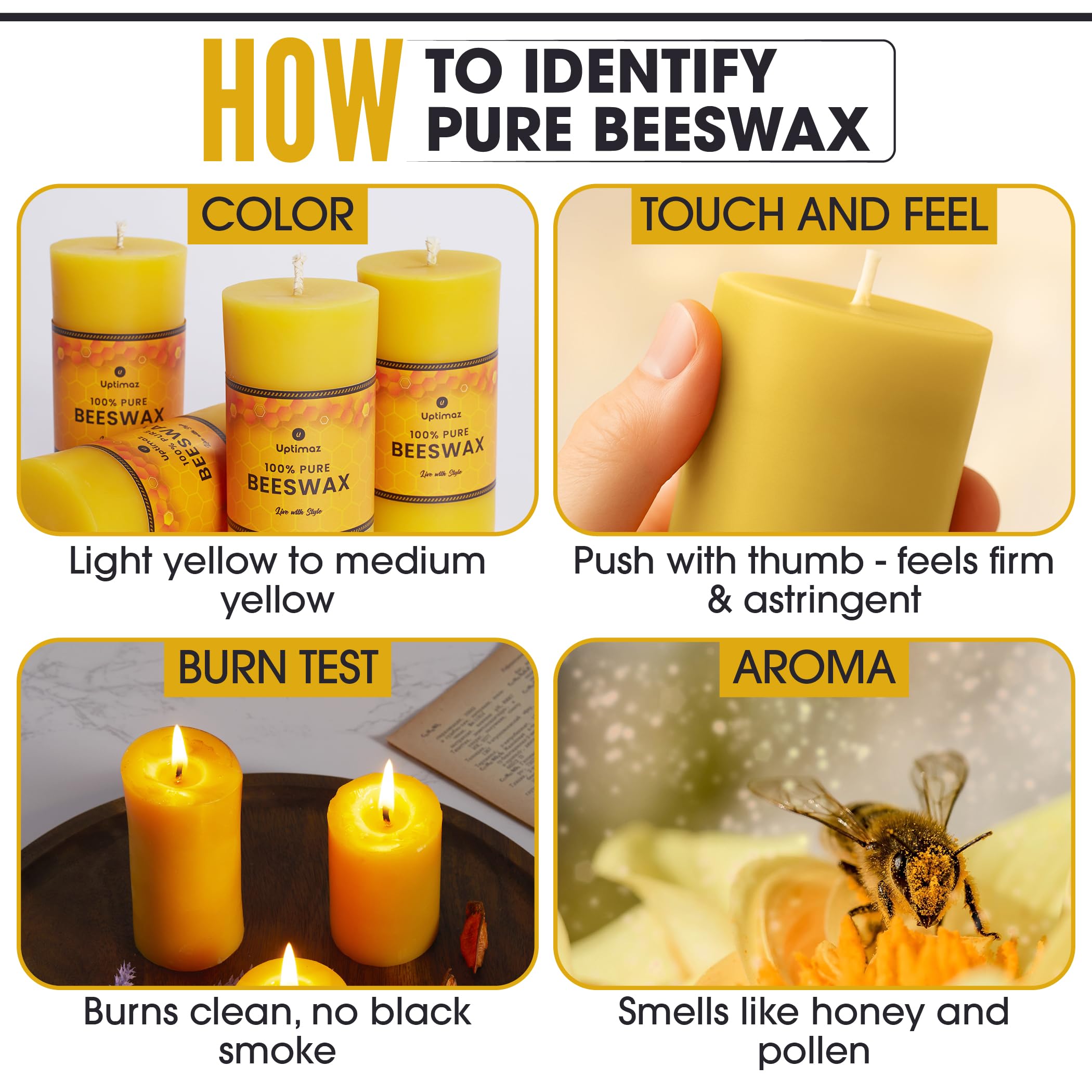 Uptimaz beeswax pillar candles suit modern and classic interior styles.