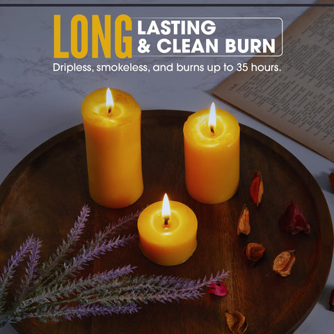 Uptimaz beeswax pillar candles offer stable performance with proper care.
