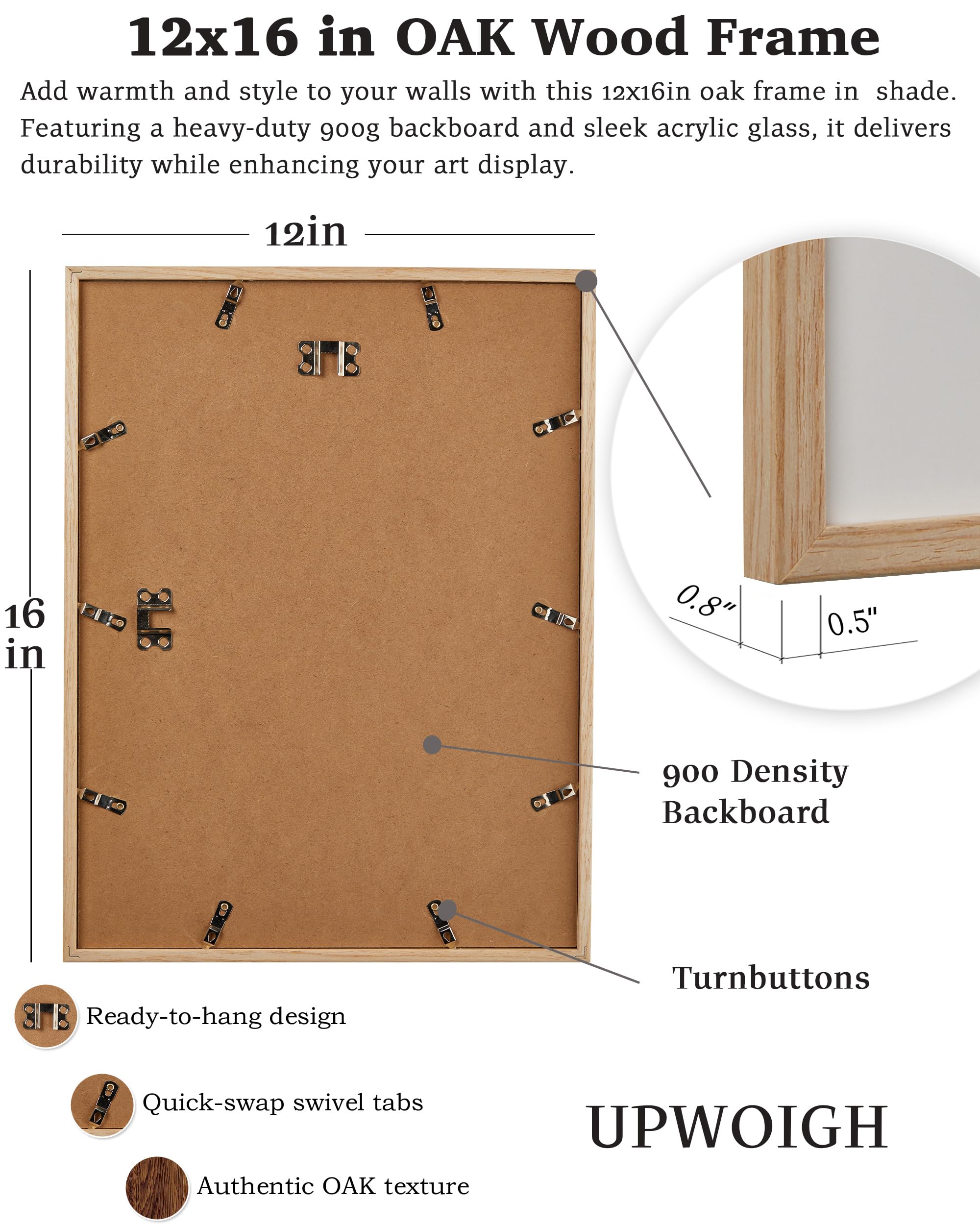 UPWOIGH 12x16 oak frame edge detail with smooth corners
