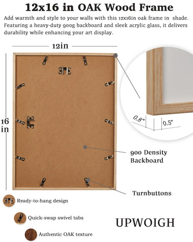 UPWOIGH 12x16 oak frame edge detail with smooth corners