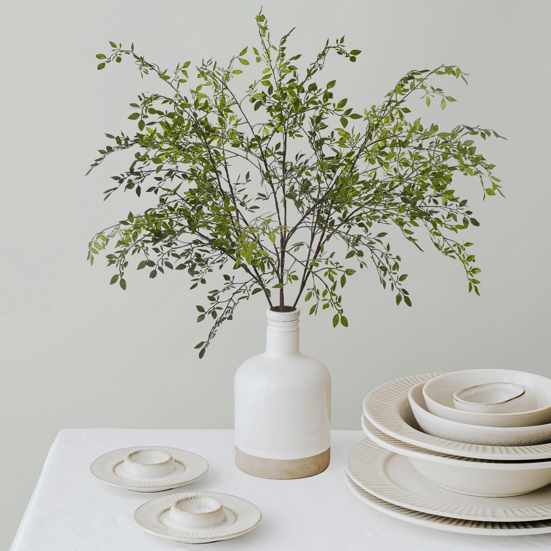 Uqueeten artificial eucalyptus enhances dining-table centerpieces with instant greenery