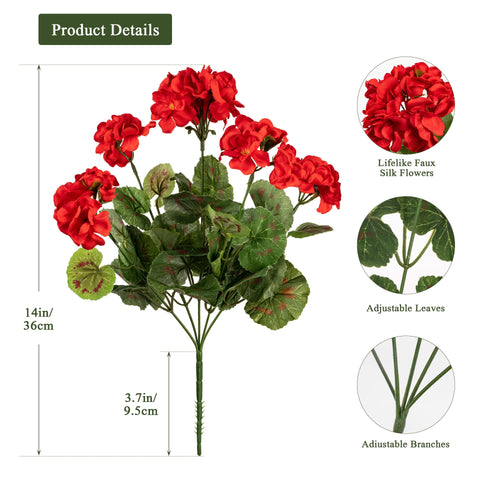 Uqueeten artificial geranium red flower cluster for realistic living room accents.