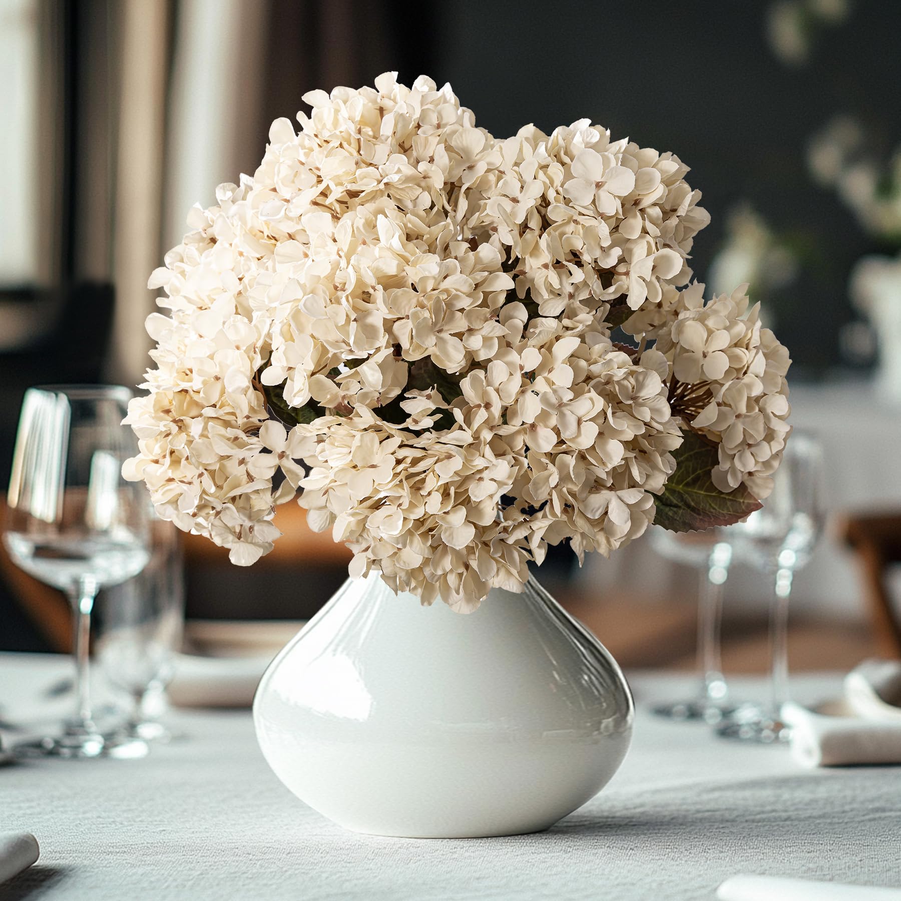 Uqueeten artificial hydrangea heads bouquet with lifelike petals for elegant table centerpieces.