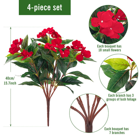 Uqueeten artificial impatiens red flowers mimic real blooms for indoors