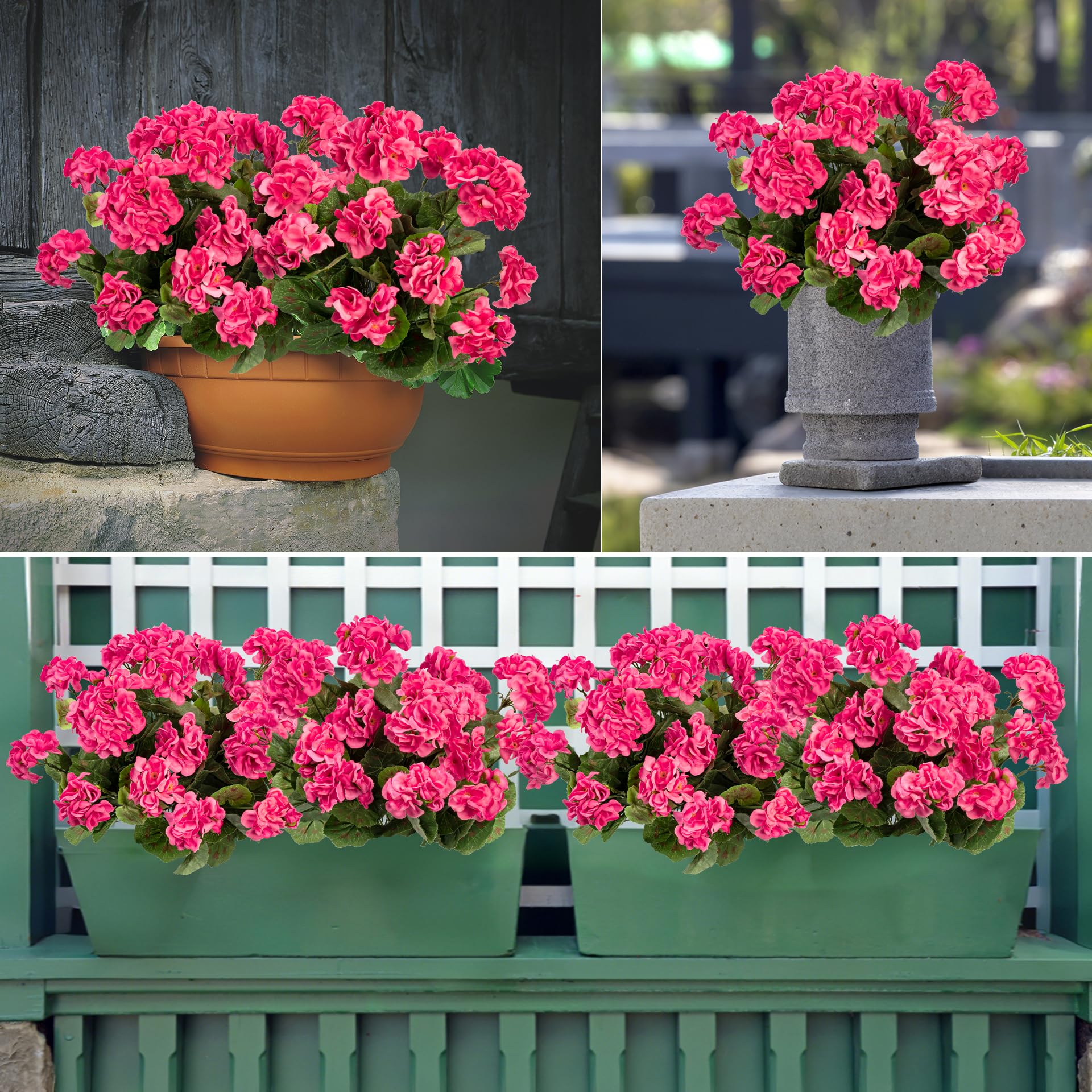 Uqueeten garden ornament geraniums blend with natural surroundings.