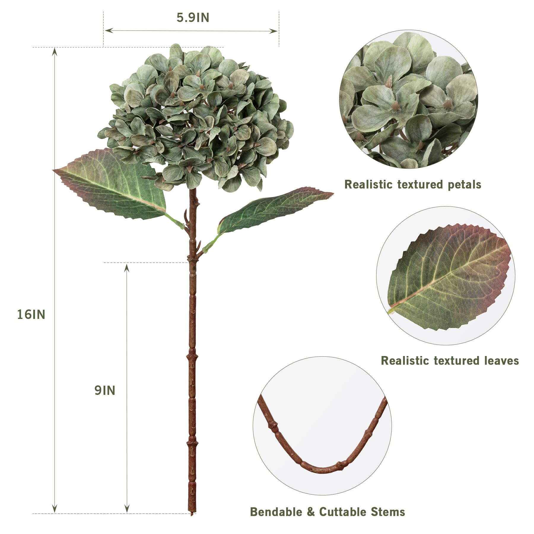 Uqueeten Hydrangea silk leaves highlight realistic greenery for indoor decor.