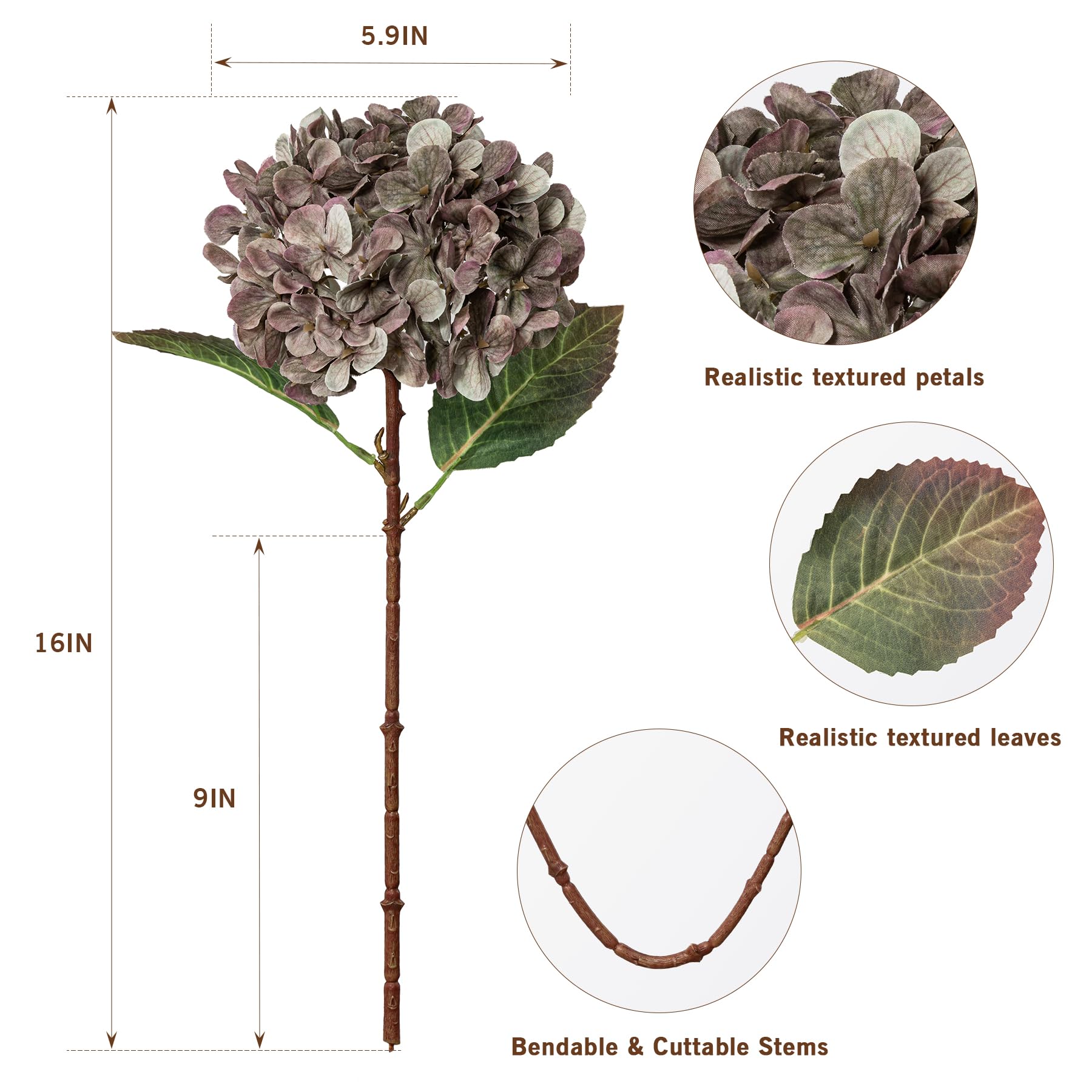 Uqueeten hydrangea stems detail highlights sturdy wire inside for flexible arrangements.