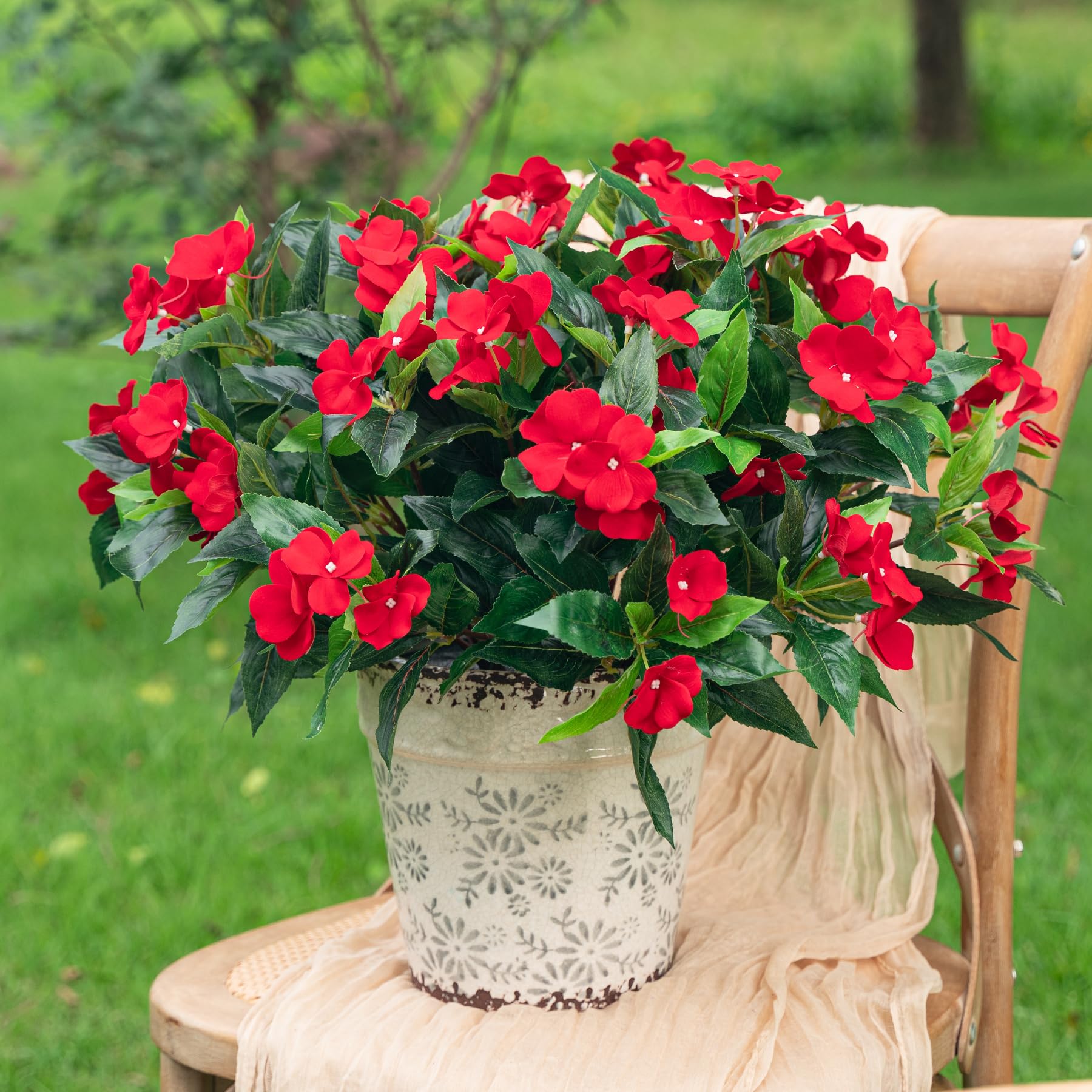 Uqueeten outdoor impatiens bouquet in red adds lasting porch color