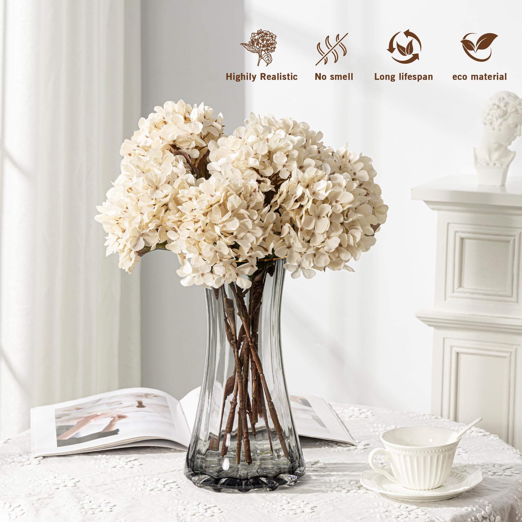 Uqueeten silk hydrangea 8-branch cluster boosts wedding and party decor.