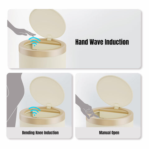 URALFA IPX5 waterproof cream white trash can for moisture-prone spaces.