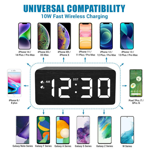 URAYCO wooden alarm clock with a dimmable display for comfortable night viewing