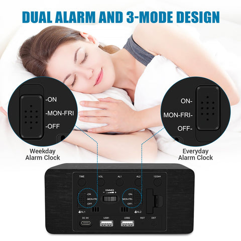 URAYCO dual alarm clock with separate wake times