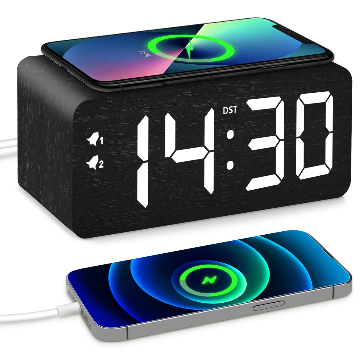 URAYCO wood digital alarm clock with large time display for easy bedside readability