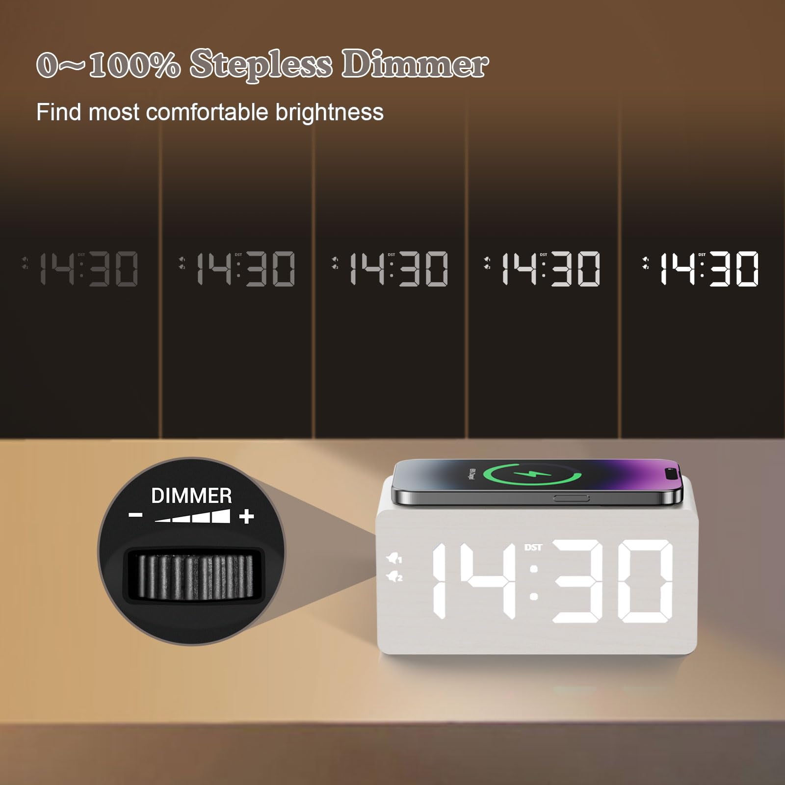 URAYCO clock side dock showing USB ports for multiple devices