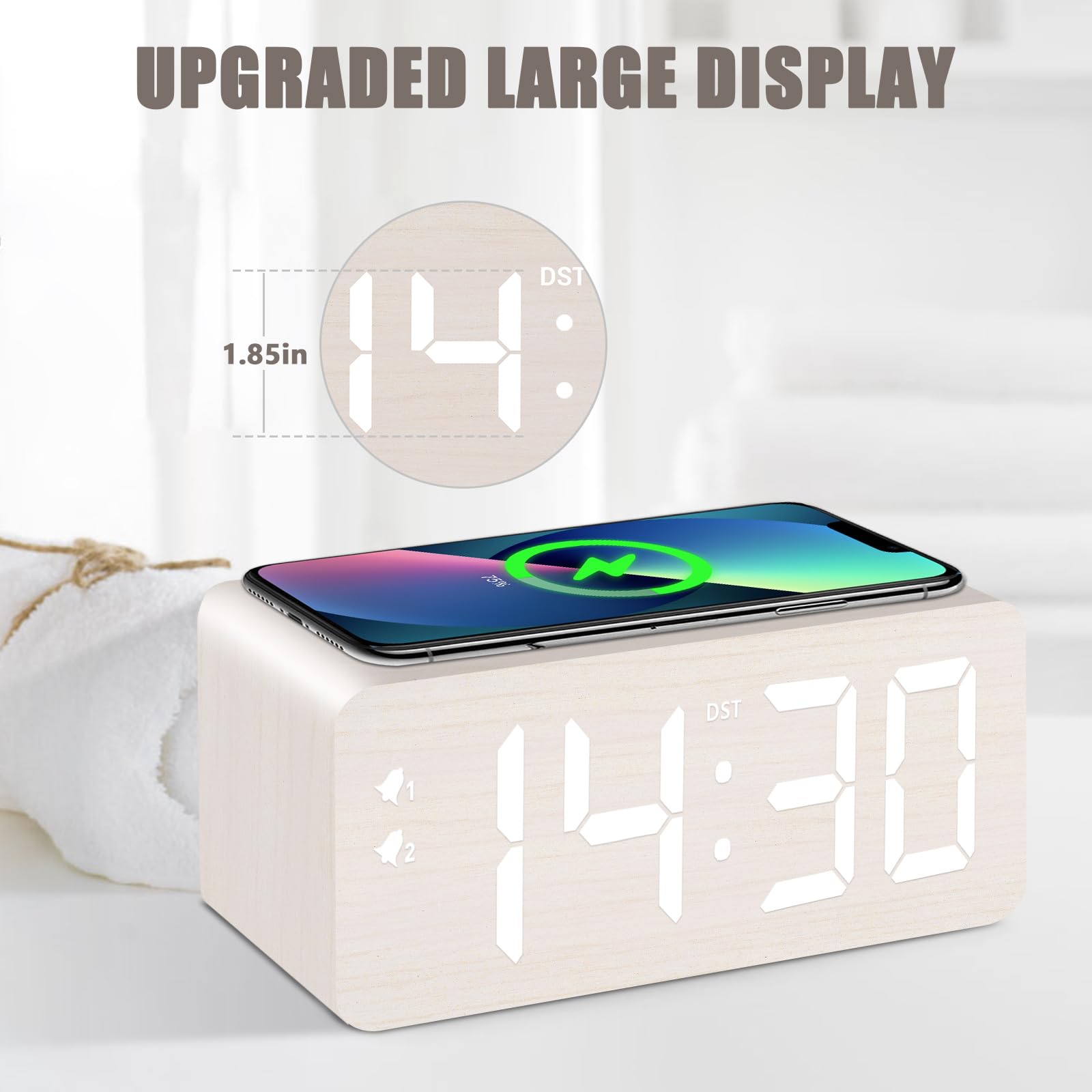 URAYCO wireless charging pad area on the clock for quick phone charging