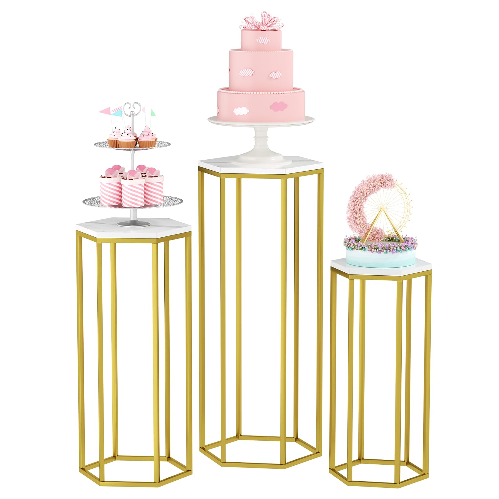 Urban Deco cylinder stand with marble countertop for elegant party displays