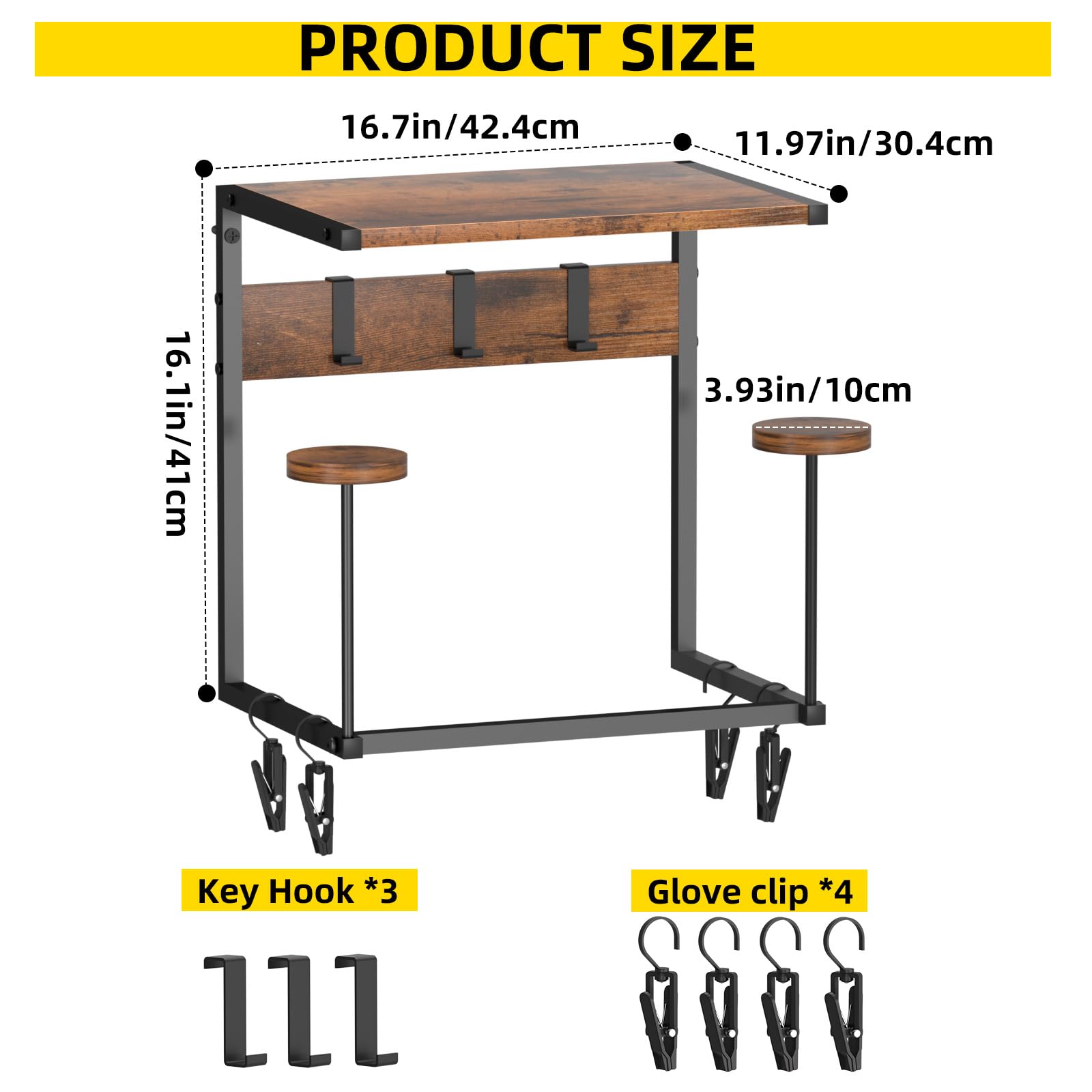 Urban Deco helmet rack with wood top stores shoes neatly