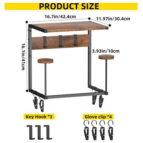 Urban Deco helmet rack with wood top stores shoes neatly