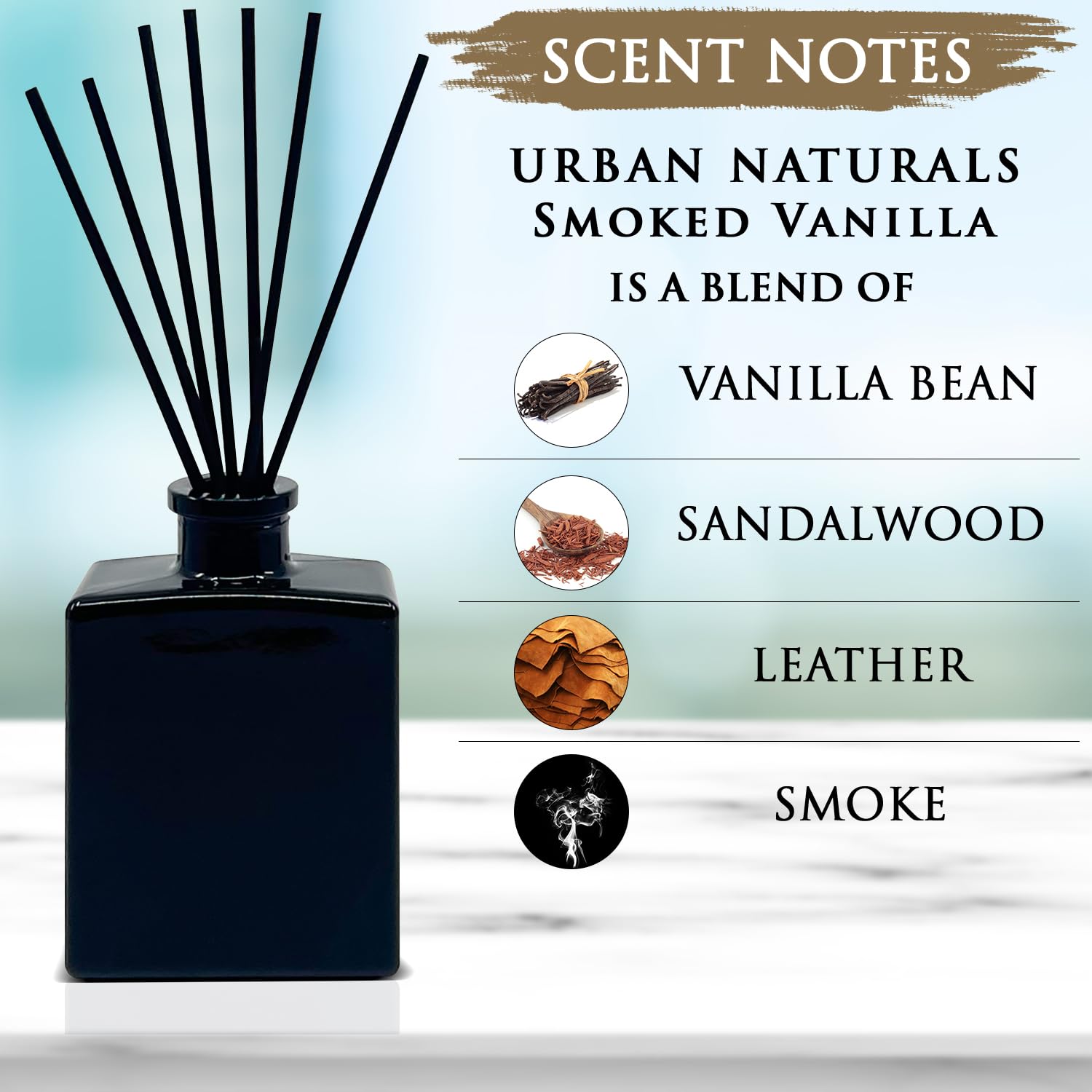 Urban Naturals 5-ounce diffuser bottle sits in a sleek, modern frame.