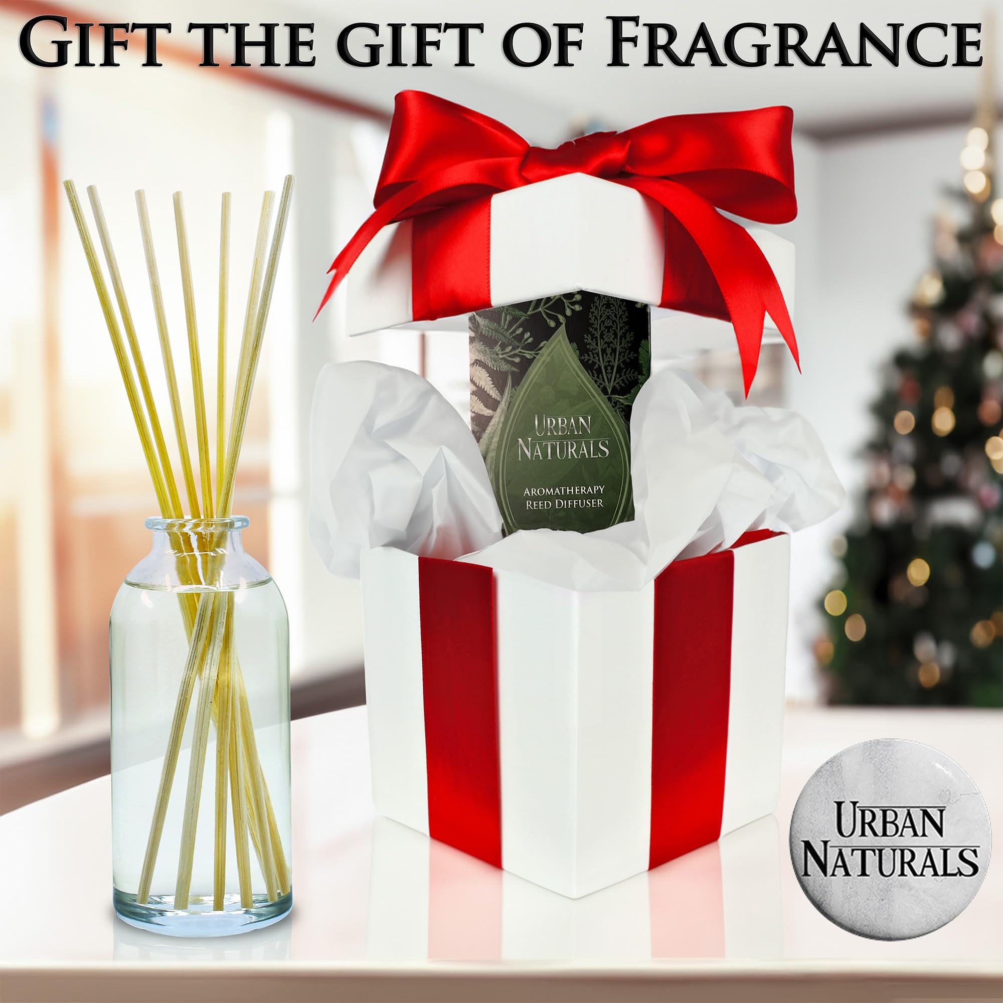Urban Naturals decor-shot of diffuser reeds in an elegant home setting.