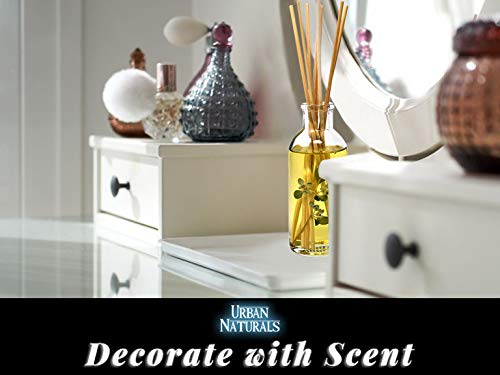 Urban Naturals Eucalyptus Sage diffuser glass bottle close-up highlighting premium packaging and long-lasting scent.