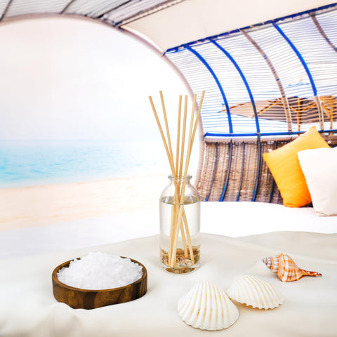 Urban Naturals seashell inlays complement decor while fragrance fills the room