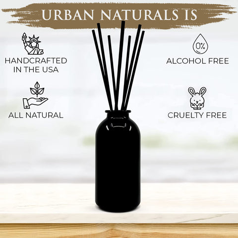 Urban Naturals diffuser notes image featuring vanilla bean sandalwood leather aroma