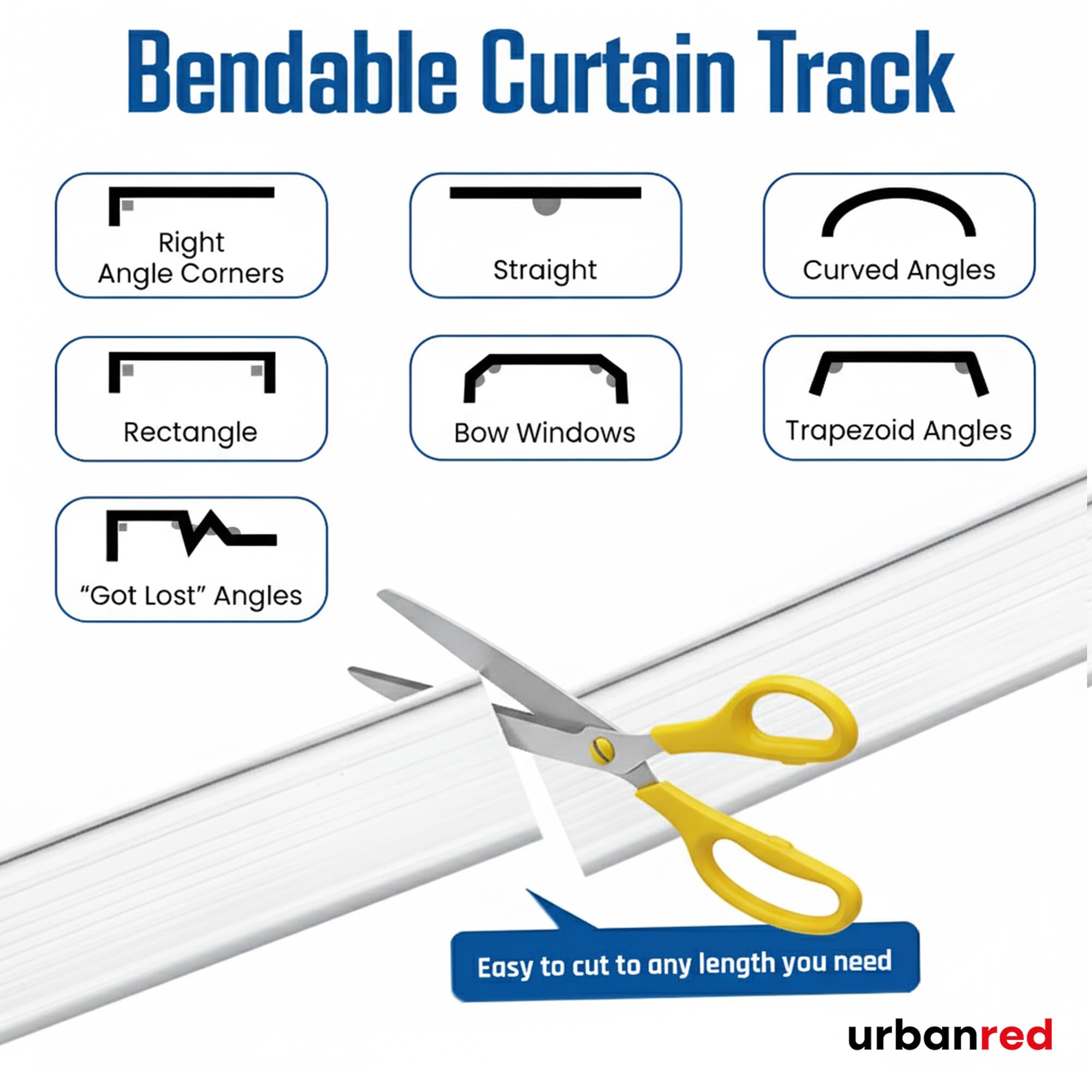 UrbanRed track ends connect for a single continuous curtain system.