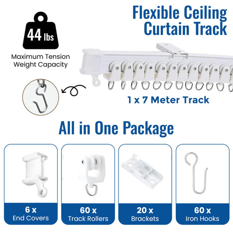 UrbanRed curtain-track package contents show complete hardware for quick setup.