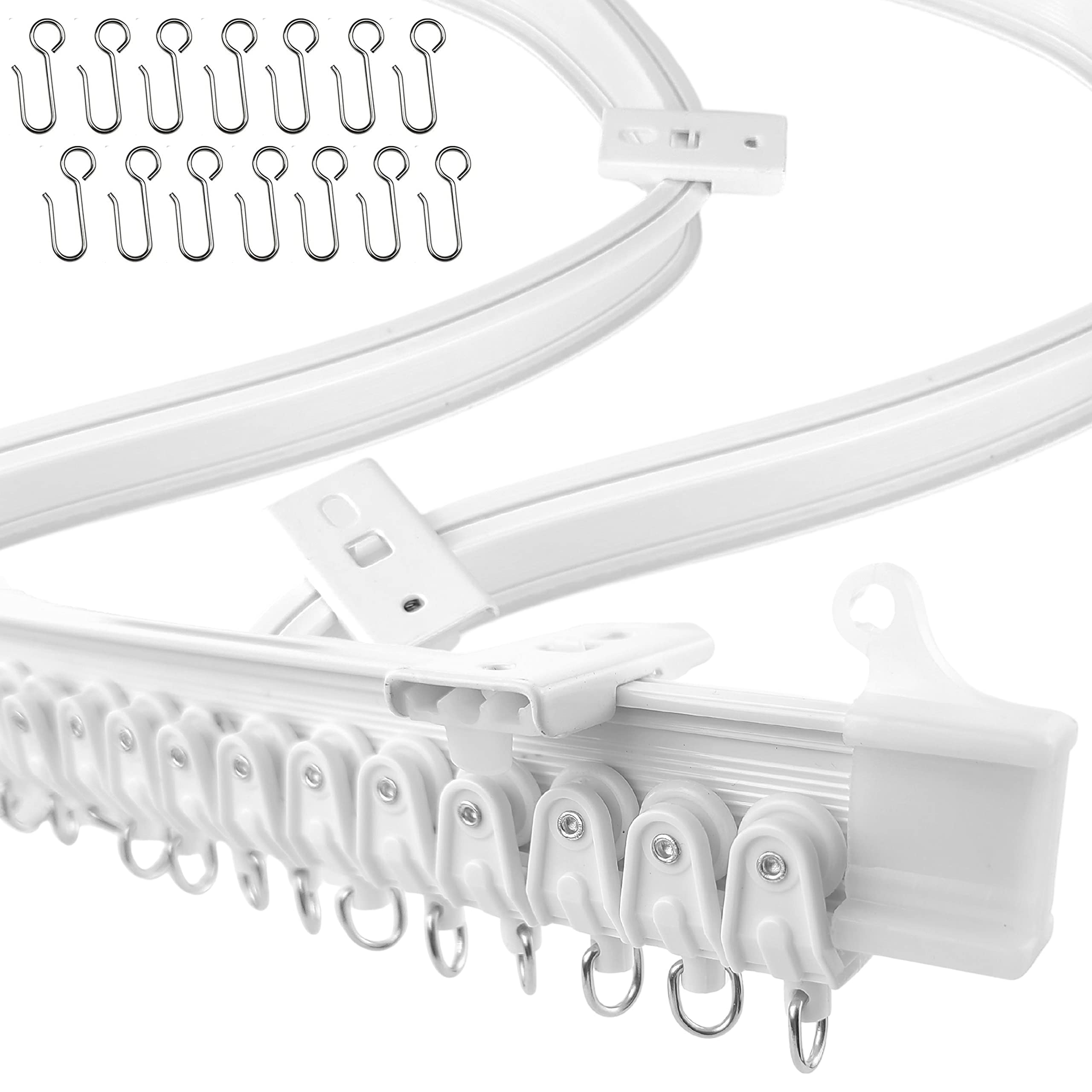 UrbanRed flexible curtain track demonstrates curved installation for custom room shaping.