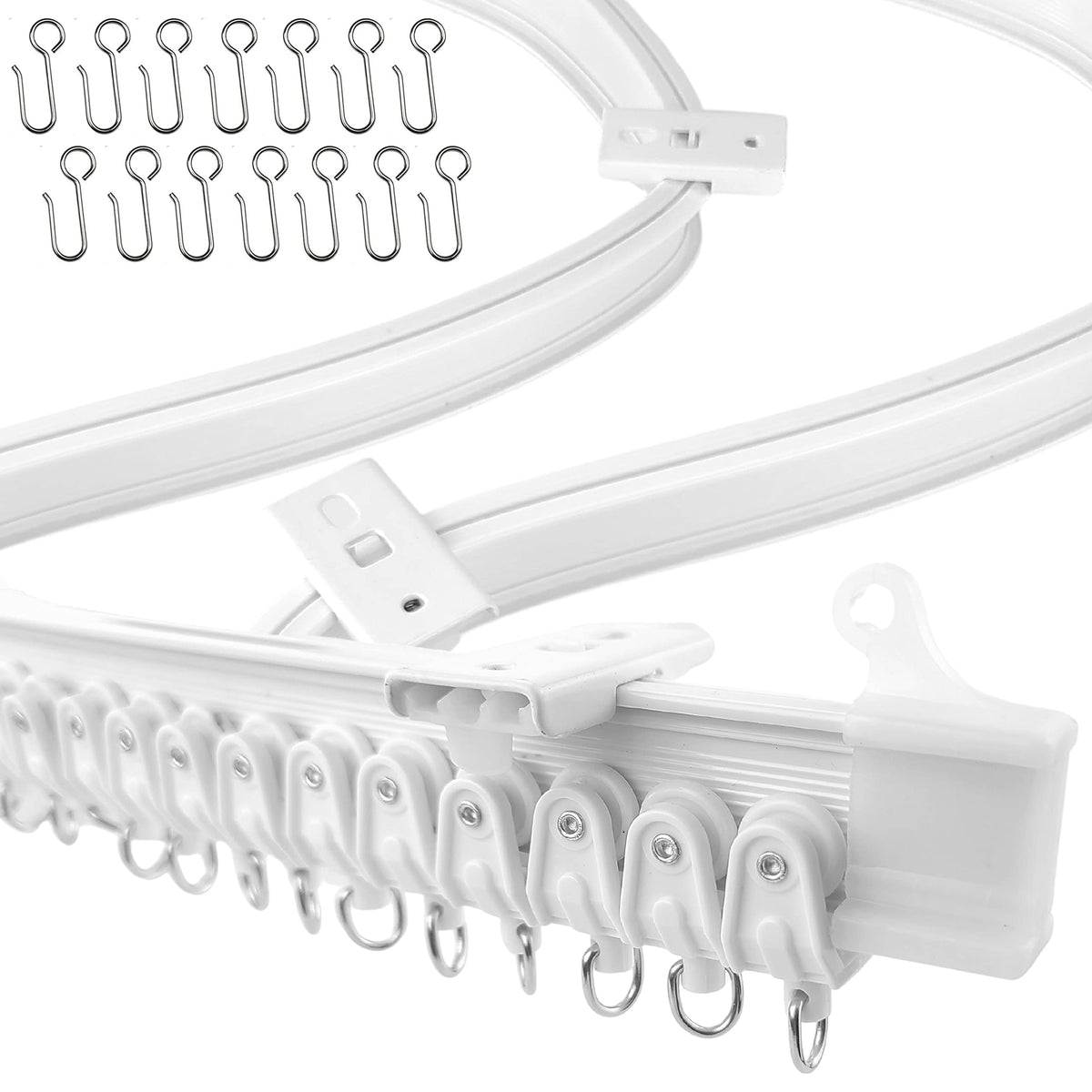 UrbanRed flexible curtain track demonstrates curved installation for custom room shaping.