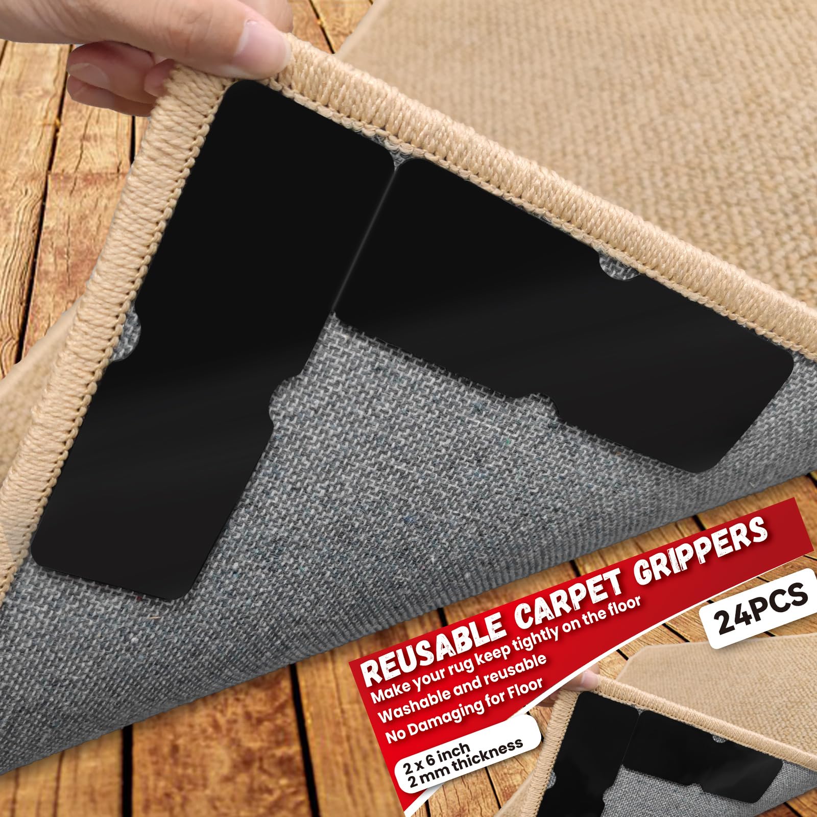 Urdar Brunnr rug grippers adhesive side keeps carpet corners flat