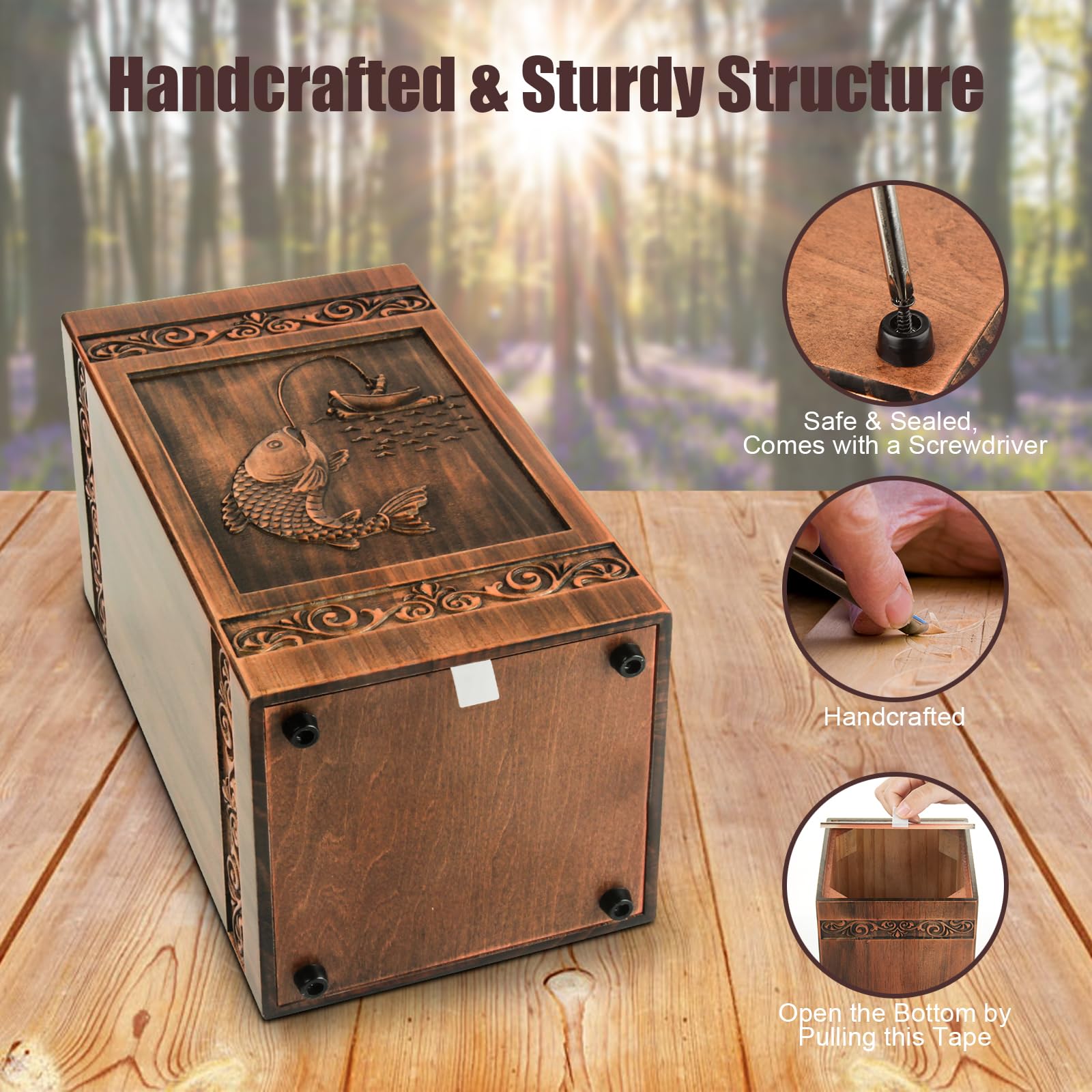URNETERN urn bottom secured with four screws for safe, lasting keepsake