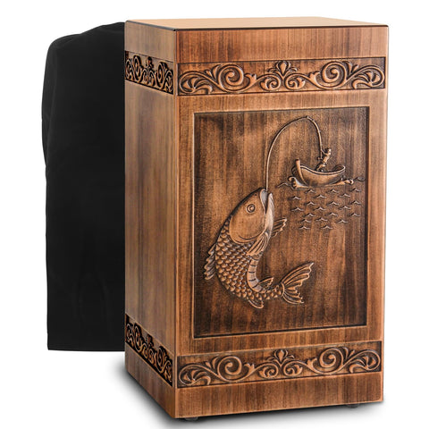 URNETERN wooden urn for ashes with fishing design for a meaningful tribute