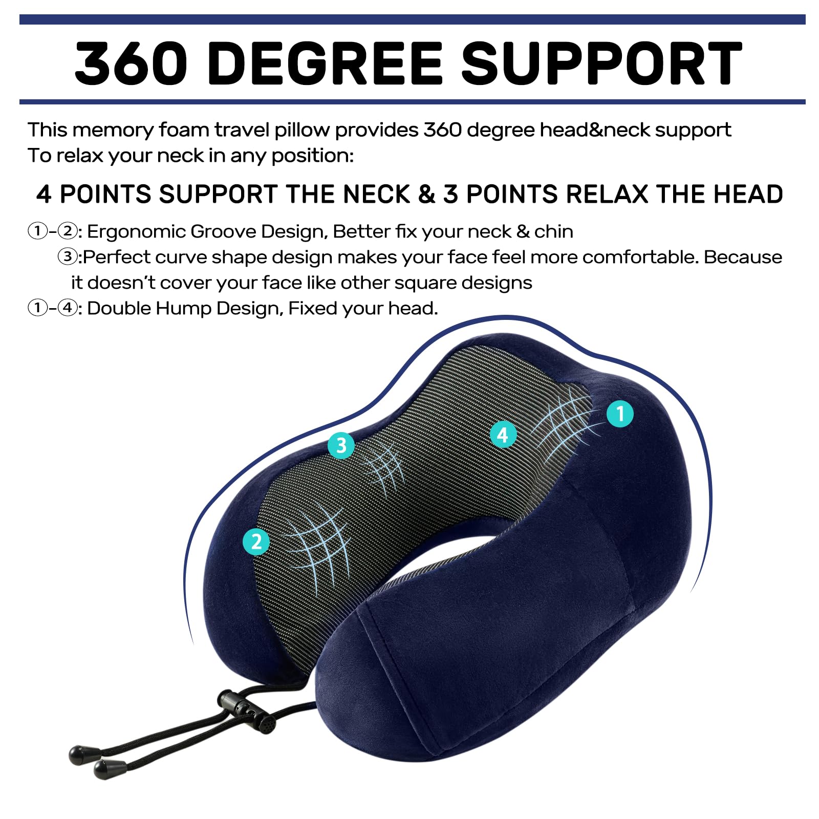 urnexttour ergonomic design provides 360-degree neck support for car, train, or plane.