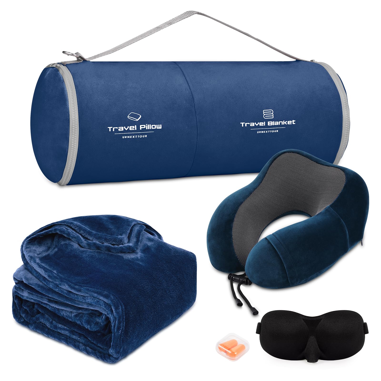 urnexttour travel pillow memory foam blue offers neck support on long flights.