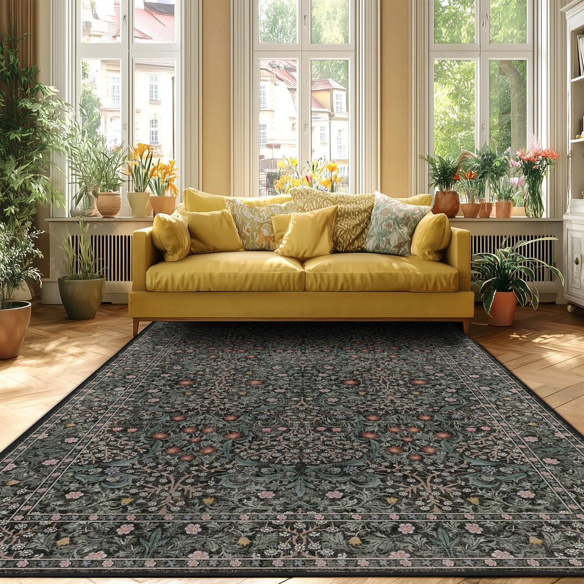 Urownmat 9x12 rug in living room with elegant floral motif for refined spaces