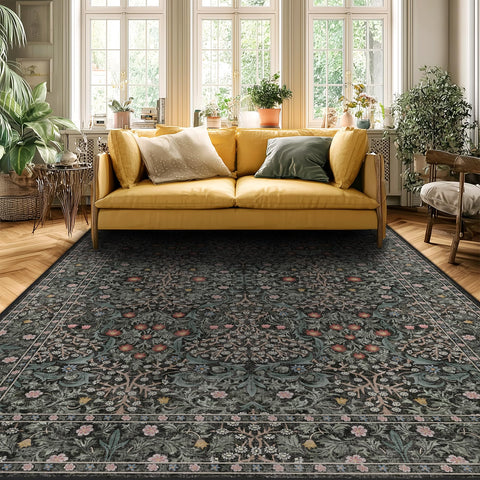 Urownmat green living room rug with non-slip bottom for stable placement
