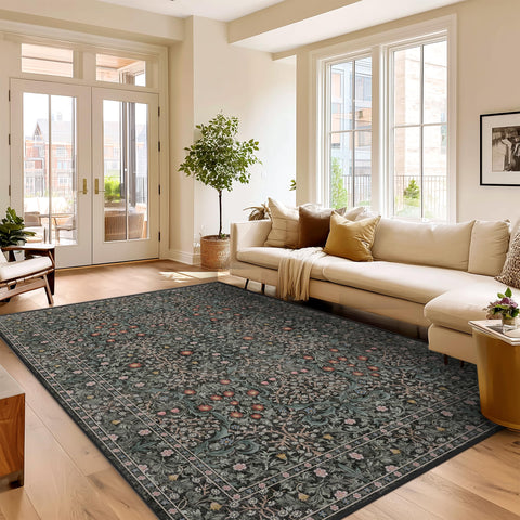 Urownmat washable green area rug demonstrating easy care and everyday practicality