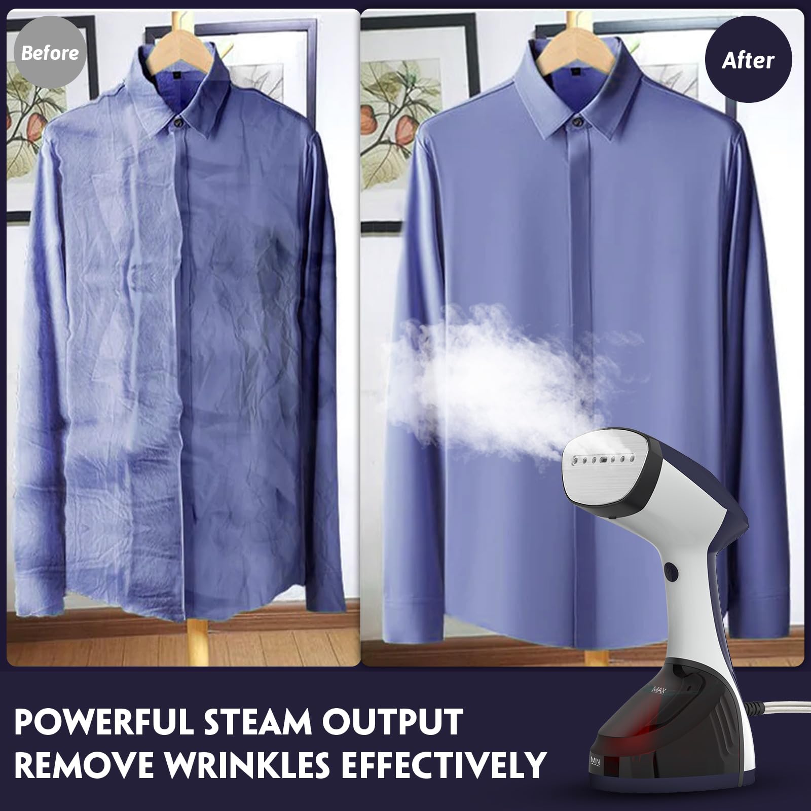 URPOWER steamer 8 ft power cord offers flexible room-to-room use.