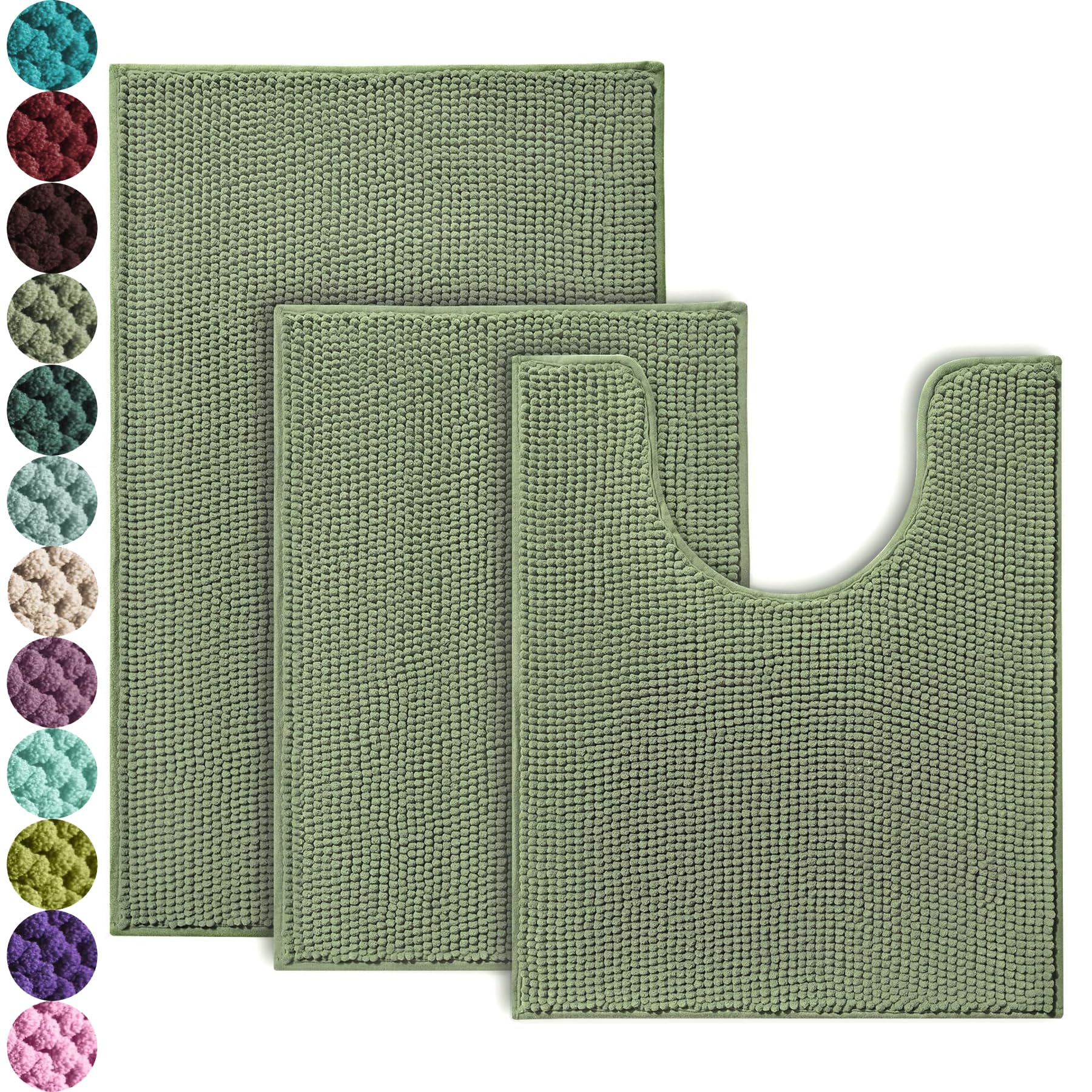Urvoix bathroom rug set 3-piece main mat, ultra soft and highly absorbent for bathroom floors.
