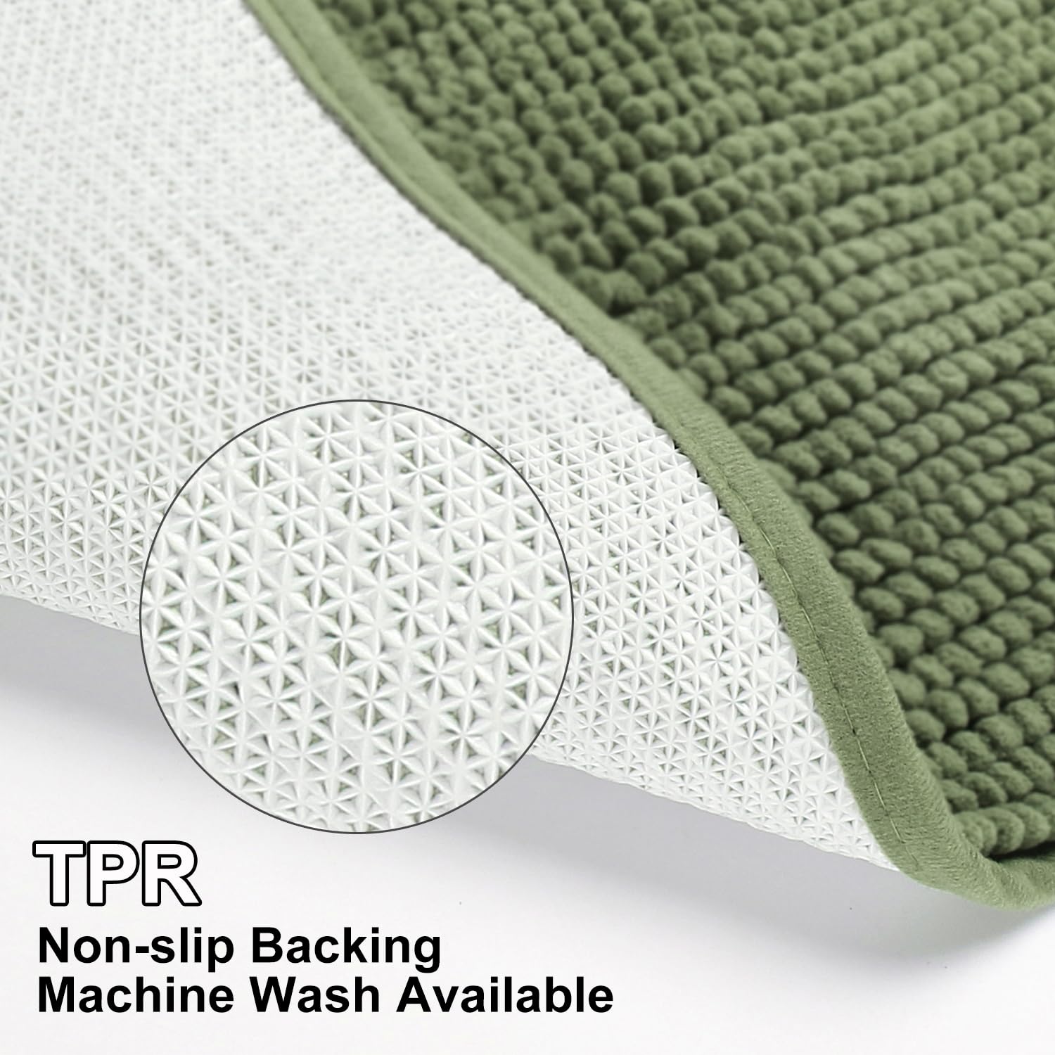 Urvoix large bath mat 20x32, plush chenille for quick water absorption.