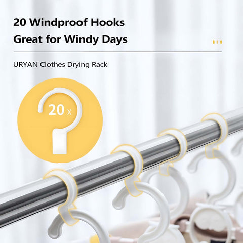 URYAN 20 windproof hooks ensure even spacing for faster air-drying