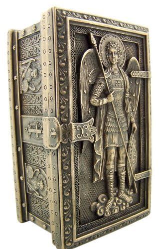 US Archangel St Michael rosary box frame view for elegant display.