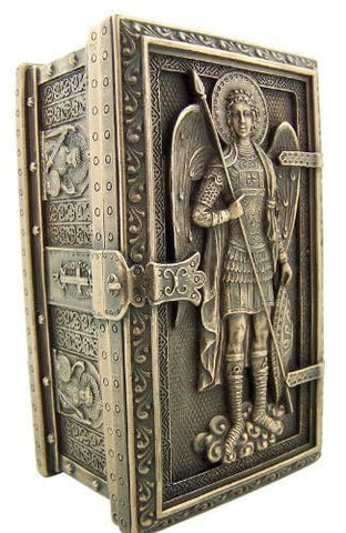 US Archangel St Michael rosary box frame view for elegant display.