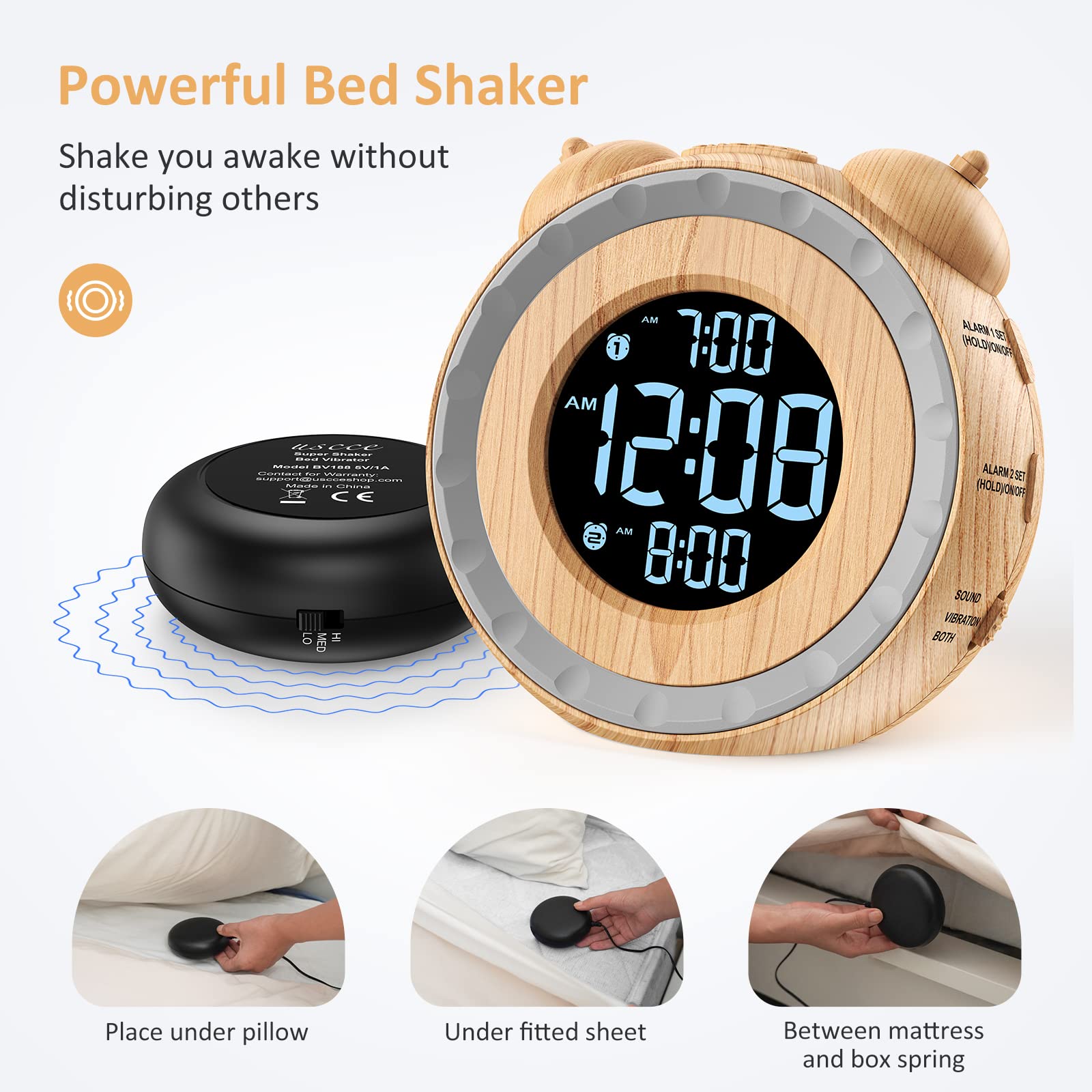 USCCE bed shaker active demonstrates vibration mode for heavy sleepers.