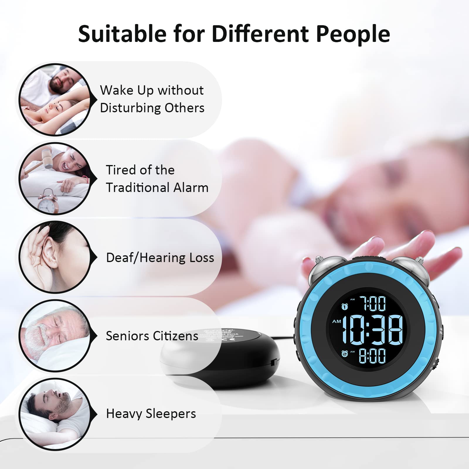 uscce loud dual alarm clock alarm sounds options: buzzer, birds, music