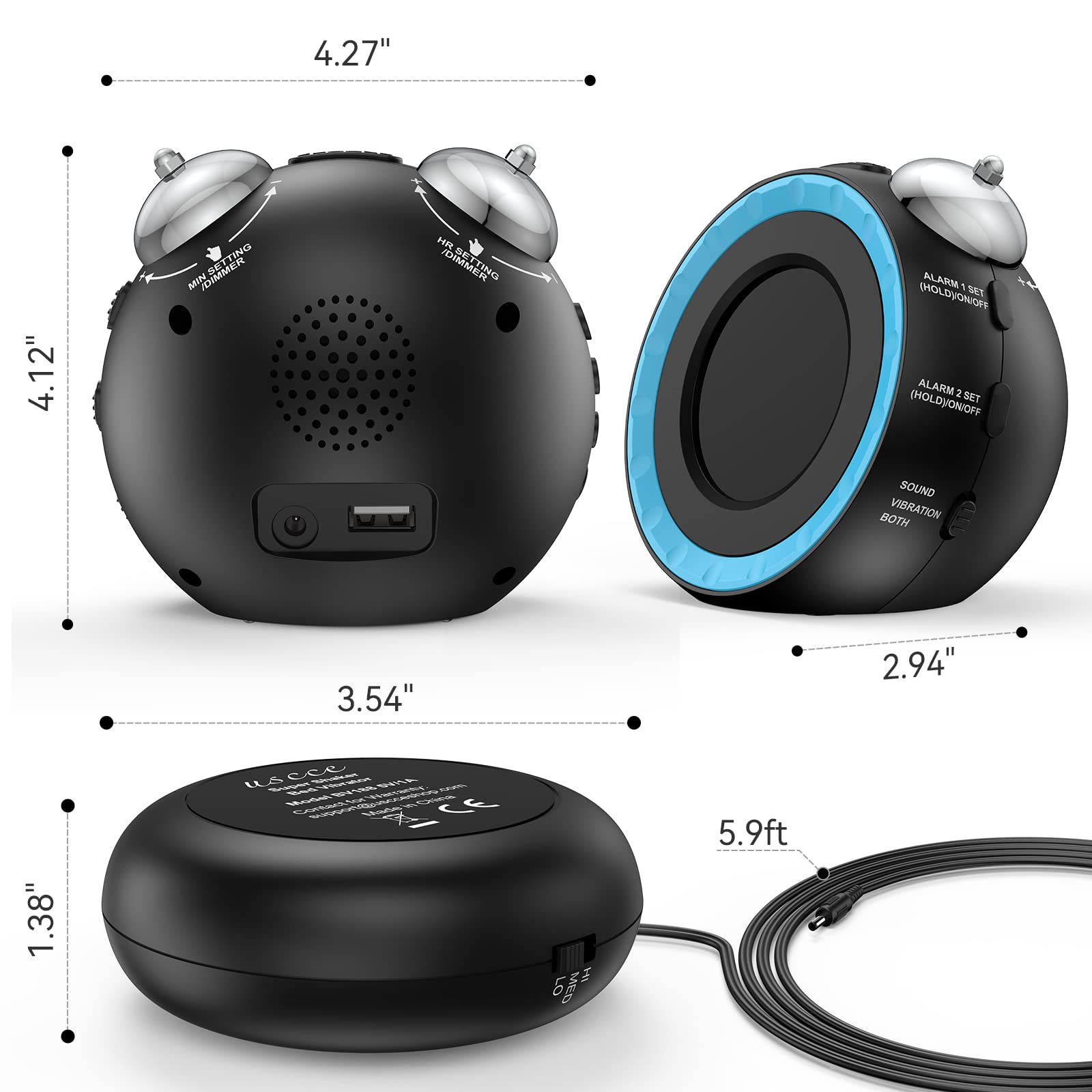 uscce loud dual alarm clock backup power operation for dependable mornings