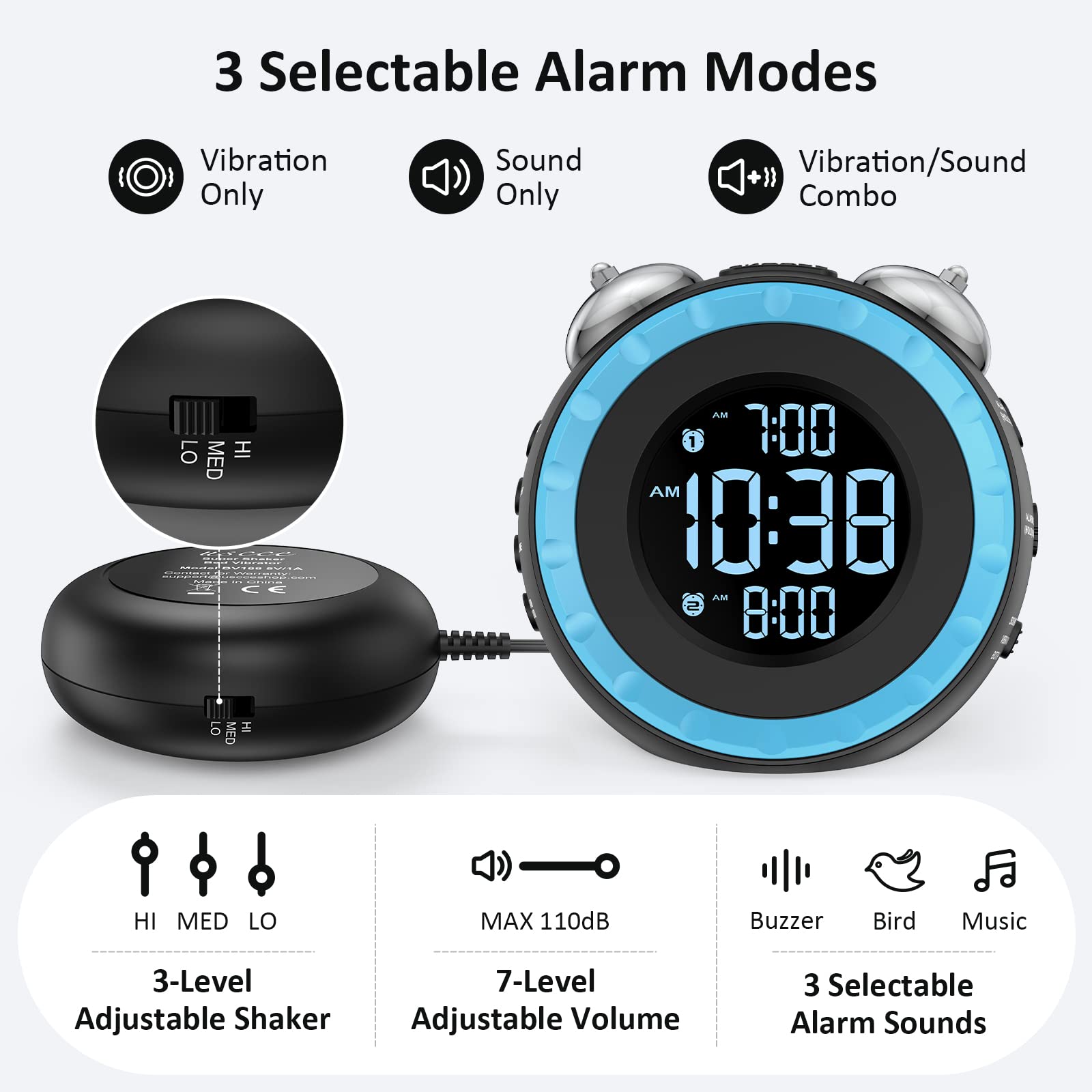 uscce loud dual alarm clock battery backup preserves alarms during outages